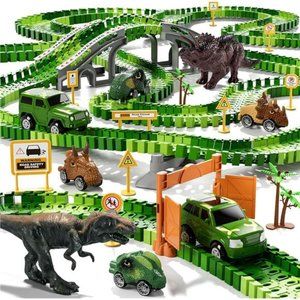 Dinosaur Toys Race Car Track 169 Pieces Ages 3+, Dinosaur Toys Toys 3-5, 6 PCS